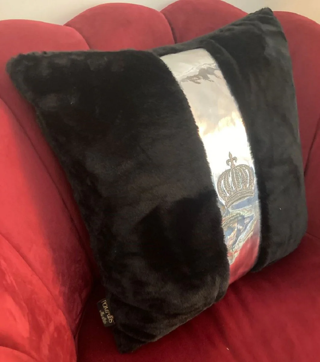 Harald Gl??ckler almohada decorativa de lujo Pomp??s de Casa Padrino negro / plata - Almohadas Gl??ckler - Almohadas decorativos de dise?o - Harald Gl??ckler accesorios decorativos de dise?o