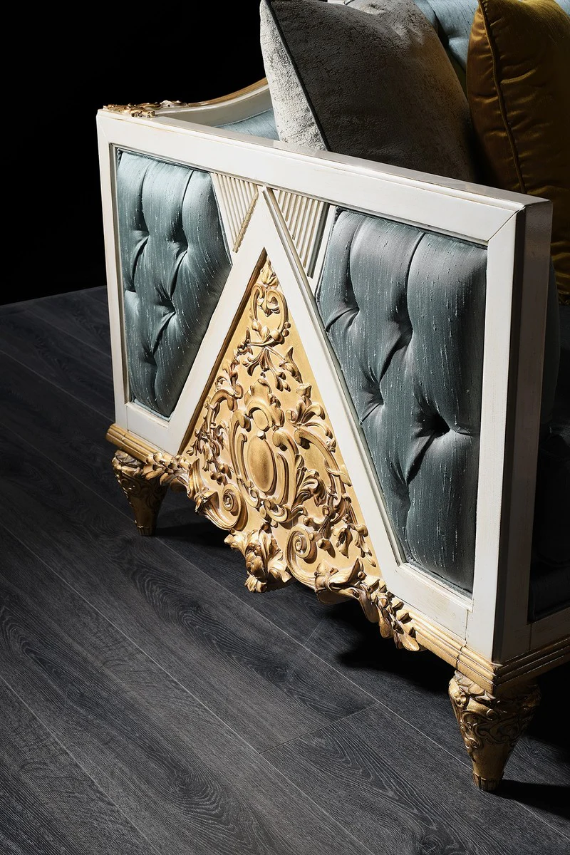 Casa Padrino sof¨¢ barroco de lujo turquesa turquesa / blanco / oro 256 x 89 x H. 90 cm - Suntuoso Sof¨¢ de Sala de Estar Chesterfield en Estilo Barroco