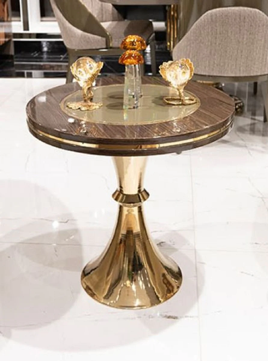 Casa Padrino mesa auxiliar de lujo marr¨®n / gris / oro - Mesa auxiliar redonda para sala de estar - Muebles de sala - Muebles de hotel - Muebles de lujo