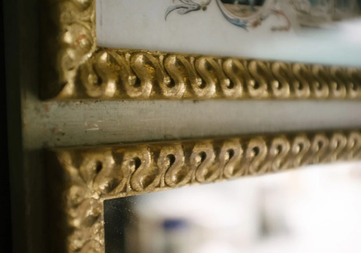 Casa Padrino Espejo de Pared Blanco / Multicolor / Oro Antiguo 44,5 x H. 164 cm - Espejo Magn¨ªfico en Estilo Neocl¨¢sico