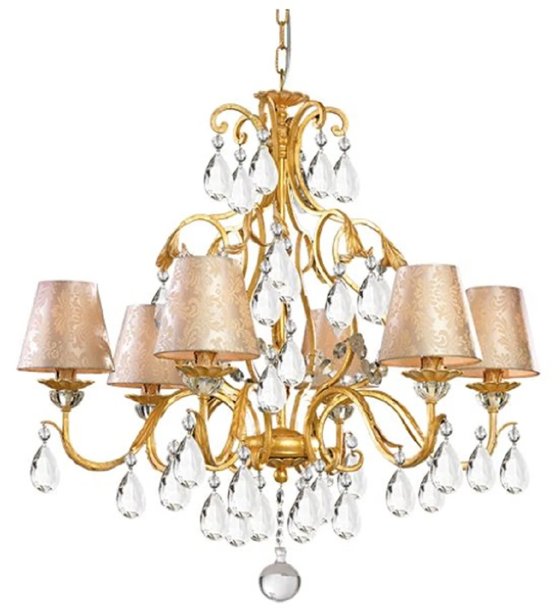 Casa Padrino araña de luces de cristal barroco de lujo oro Ø 84 x A. 79 cm - Magnífica lámpara de araña con cristal de Bohemia y pantallas de fina tela de damasco - Calidad de Lujo