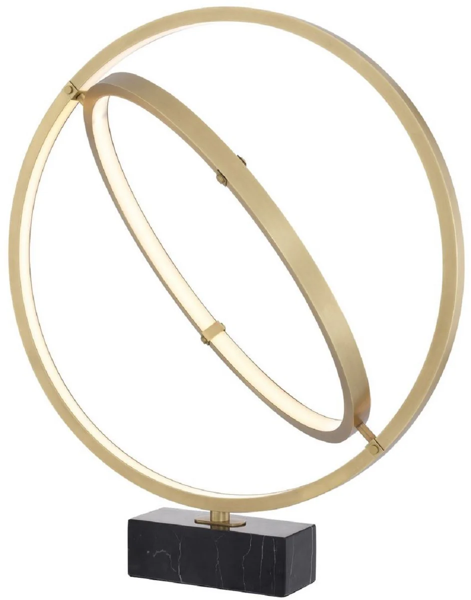Casa Padrino Lámpara de Mesa LED de Lujo Latón Antiguo / Negro Ø 70 x A. 79 cm - Lámpara de Mesa de Diseño Regulable con Base de Mármol - Colección de Lujo