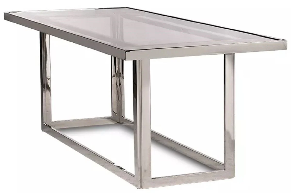 Casa Padrino mesa de comedor de lujo plata 220 x 90 x A. 77 cm - Mesa de comedor rectangular de metal con tapa de vidrio - Muebles de comedor - Muebles de lujo