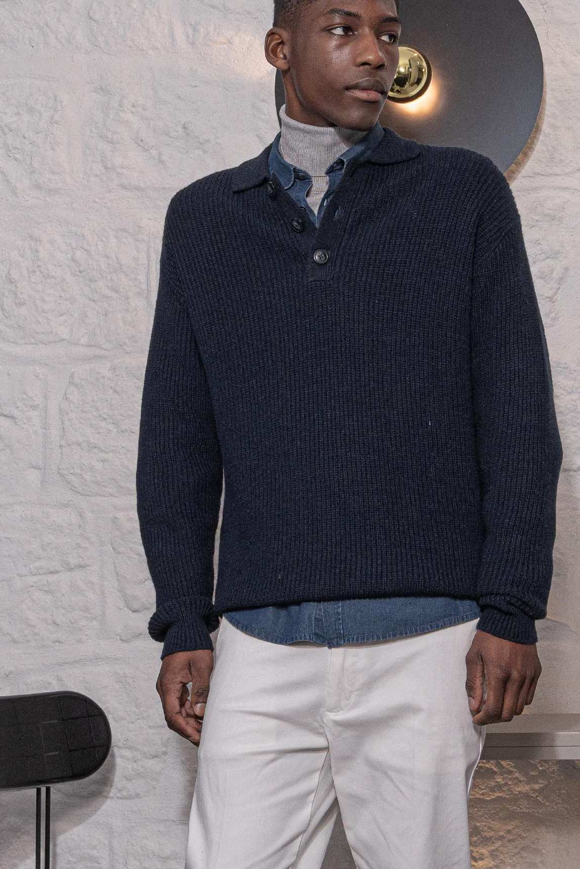 Rivera-spain Jersey cuello polo azul marino