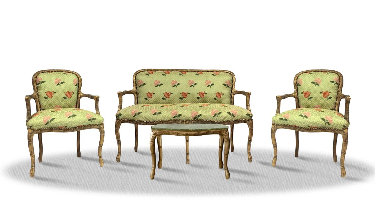 Casa Padrino barroco Salón Verde claro Conjunto de oro de la vendimia - estilo antiguo