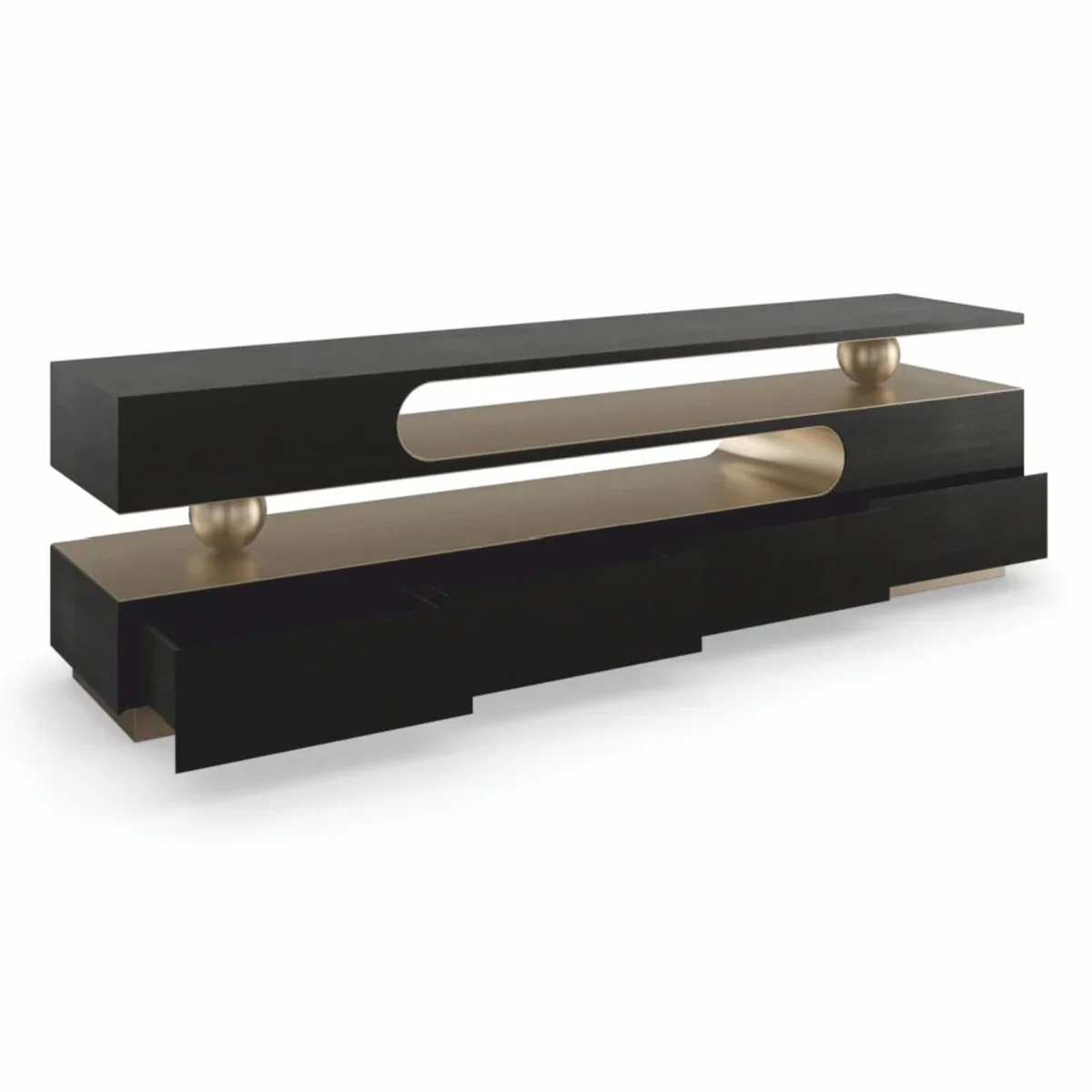Casa Padrino gabinete de TV de lujo negro / bronce 224 cm - Muebles de sal¨®n y hotel