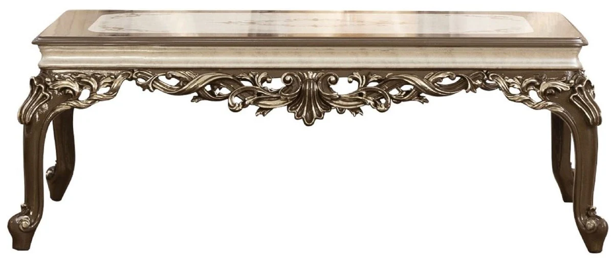 Casa Padrino mesa de centro barroco de lujo marr¨®n / crema / oro - Mesa de sal¨®n de madera maciza hecha a mano - Muebles de sal¨®n barrocos - Noble y Magn¨ªfico