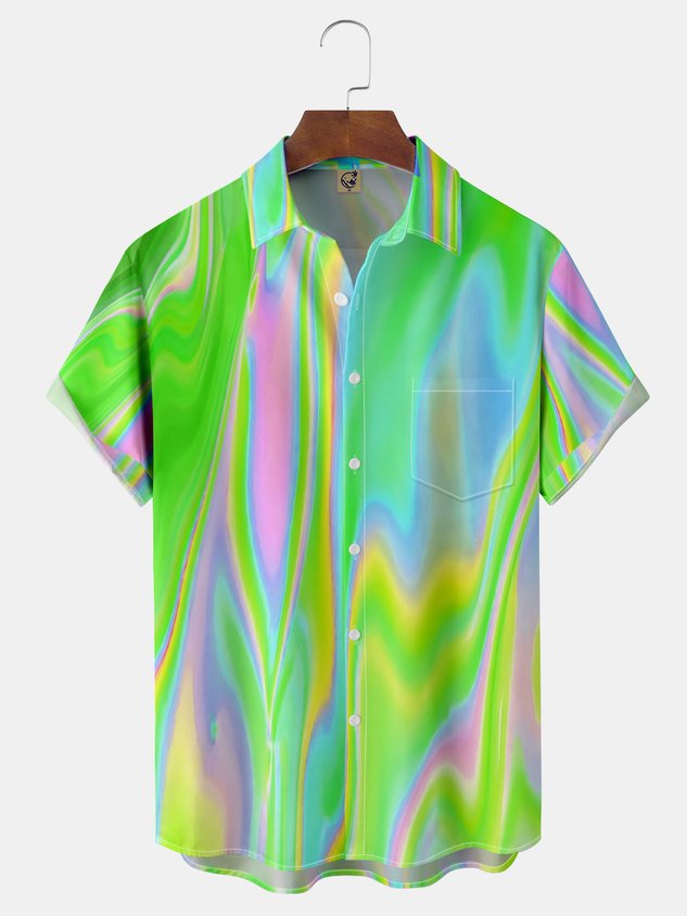 Gradient Color Chest Pocket Short Sleeve Casual Shirt