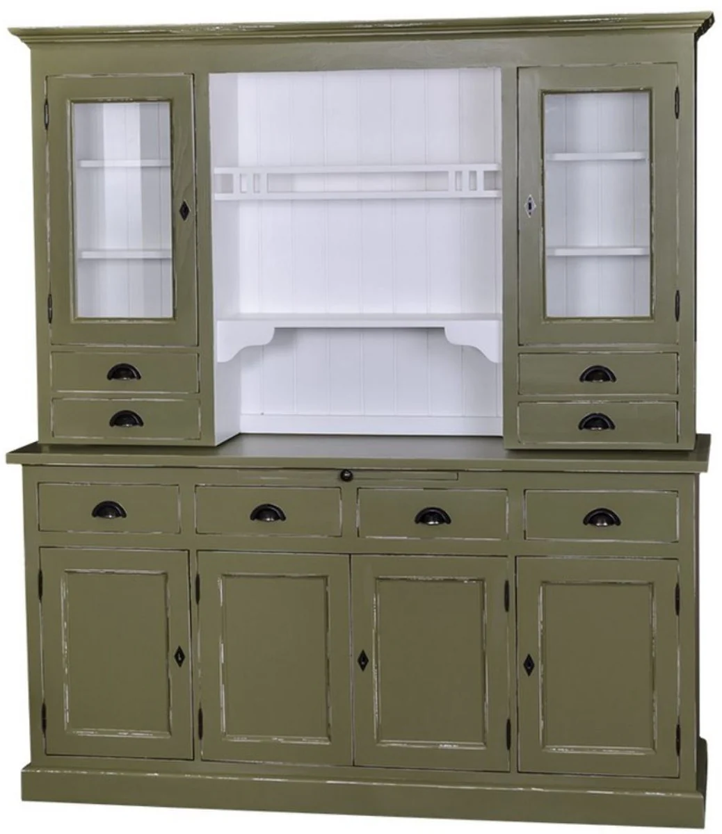 Casa Padrino Country Style Mueble de Cocina Verde Antiguo / Blanco 179 x 50 x H. 197 cm - 2 piezas Armario de cocina Shabby Chic con 6 puertas y 8 cajones