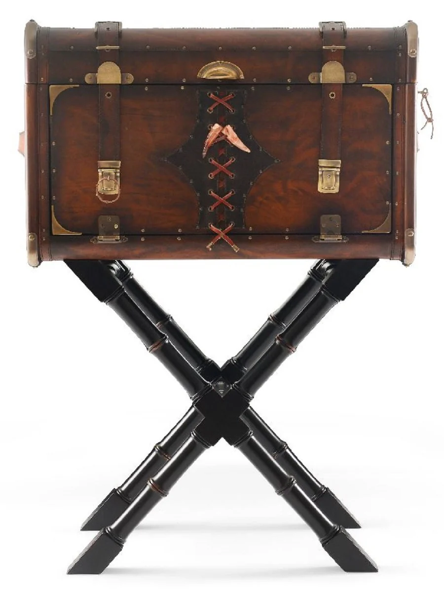 Casa Padrino minibar de cuero de lujo con aspecto de maleta marr¨®n / negro / lat¨®n 45,5 x 45,5 x A. 73 cm - Minibar de cuero genuino - Muebles de cuero genuino - Muebles de lujo aspecto de maleta