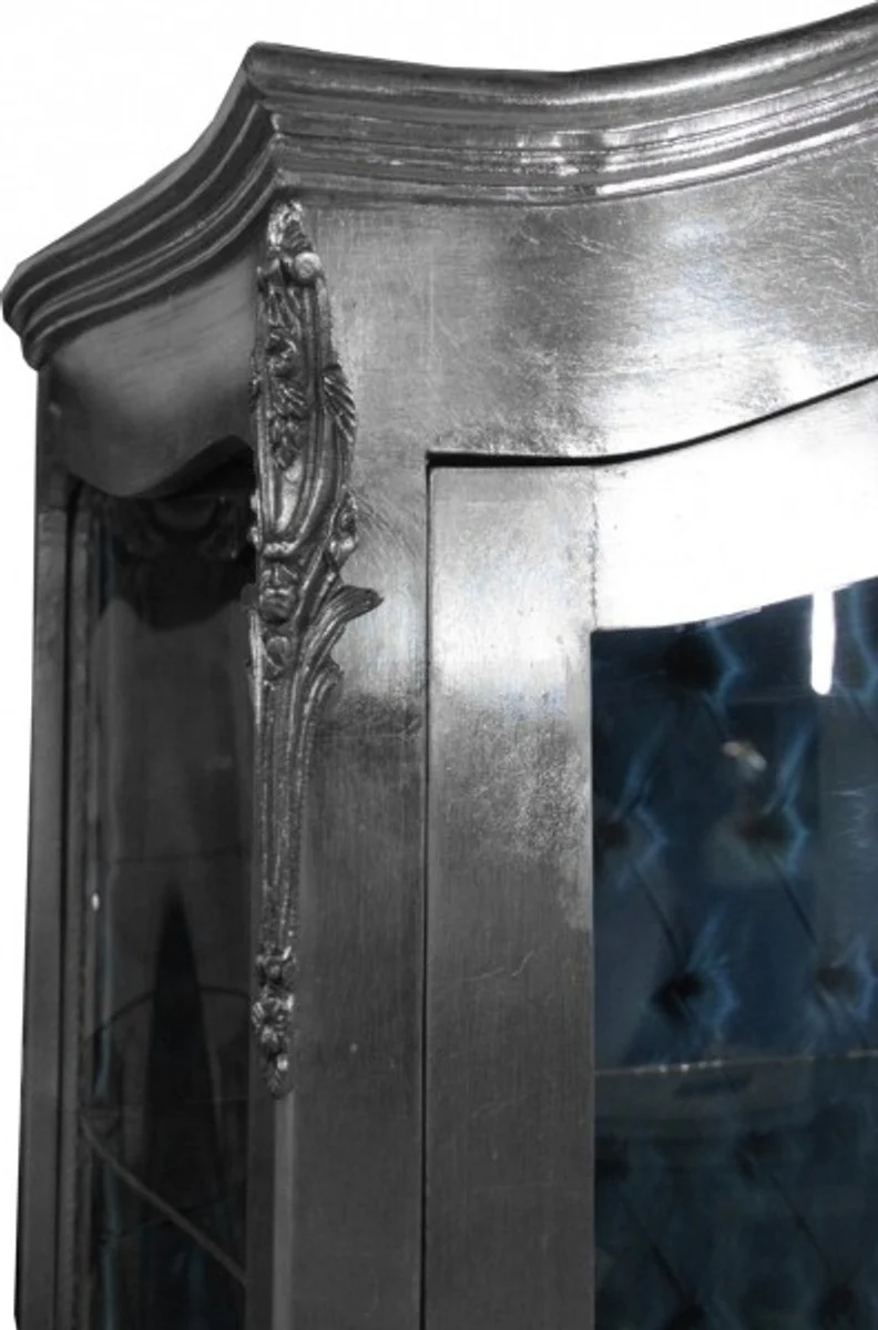 Casa Padrino Baroque Cabinet Silver colored with Azzur interior fabric - Antique Style Furniture