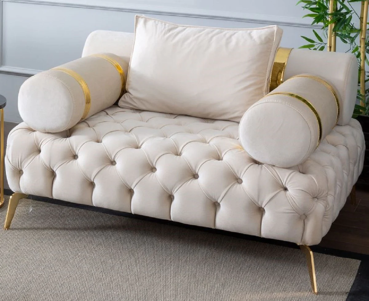 Casa Padrino sill¨®n Chesterfield de lujo crema / oro 130 x 115 x A. 70 cm - Sill¨®n de sal¨®n Chesterfield - Muebles de sal¨®n - Muebles Chesterfield - Muebles de lujo - Interiores de lujo