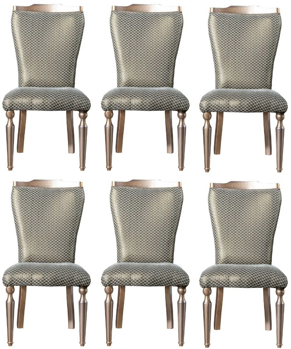 Casa Padrino conjunto de sillas de comedor barrocos de lujo verde / plata / cobre / oro 55 x 55 x A. 102 cm - Conjunto de sillas de cocina de 6 - Muebles de comedor en estilo barroco