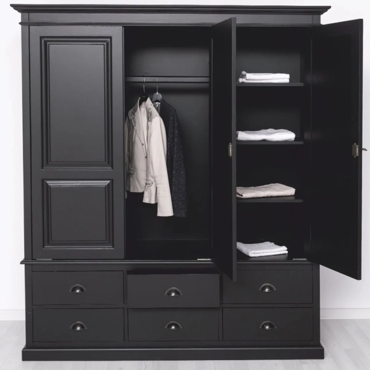 Casa Padrino armario de dormitorio de estilo campestre negro 174 cm - Muebles de dormitorio