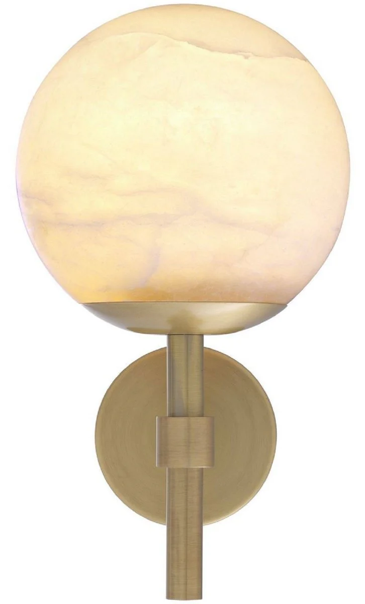 Casa Padrino lámpara de pared de lujo latón antiguo / alabastro 18 x 26 x A. 35 cm - Elegante lámpara de pared de metal con pantalla redonda de alabastro - Colección de Lujo