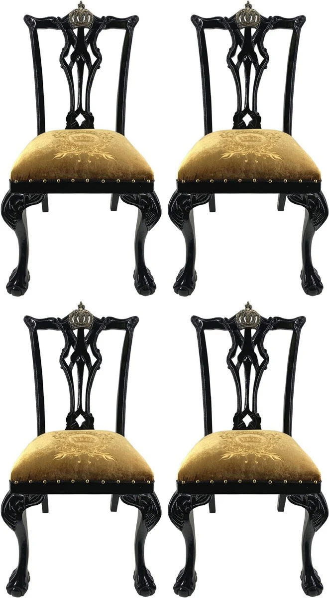 Pomp??s by Casa Padrino sillas de comedor barrocos de lujo oro / negro - Sillas barrocas Pomp??s dise?adas por Harald Gl??ckler - 4 Sillas de Comedor - Muebles de comedor barrocos