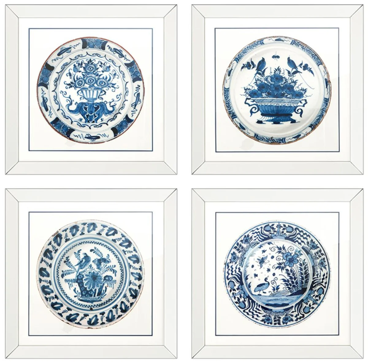 Casa Padrino imágenes set / set de impresión de 4 platos de porcelana china antigua blanco / azul 80 x H. 80 cm - Decoración de Pared de Lujo