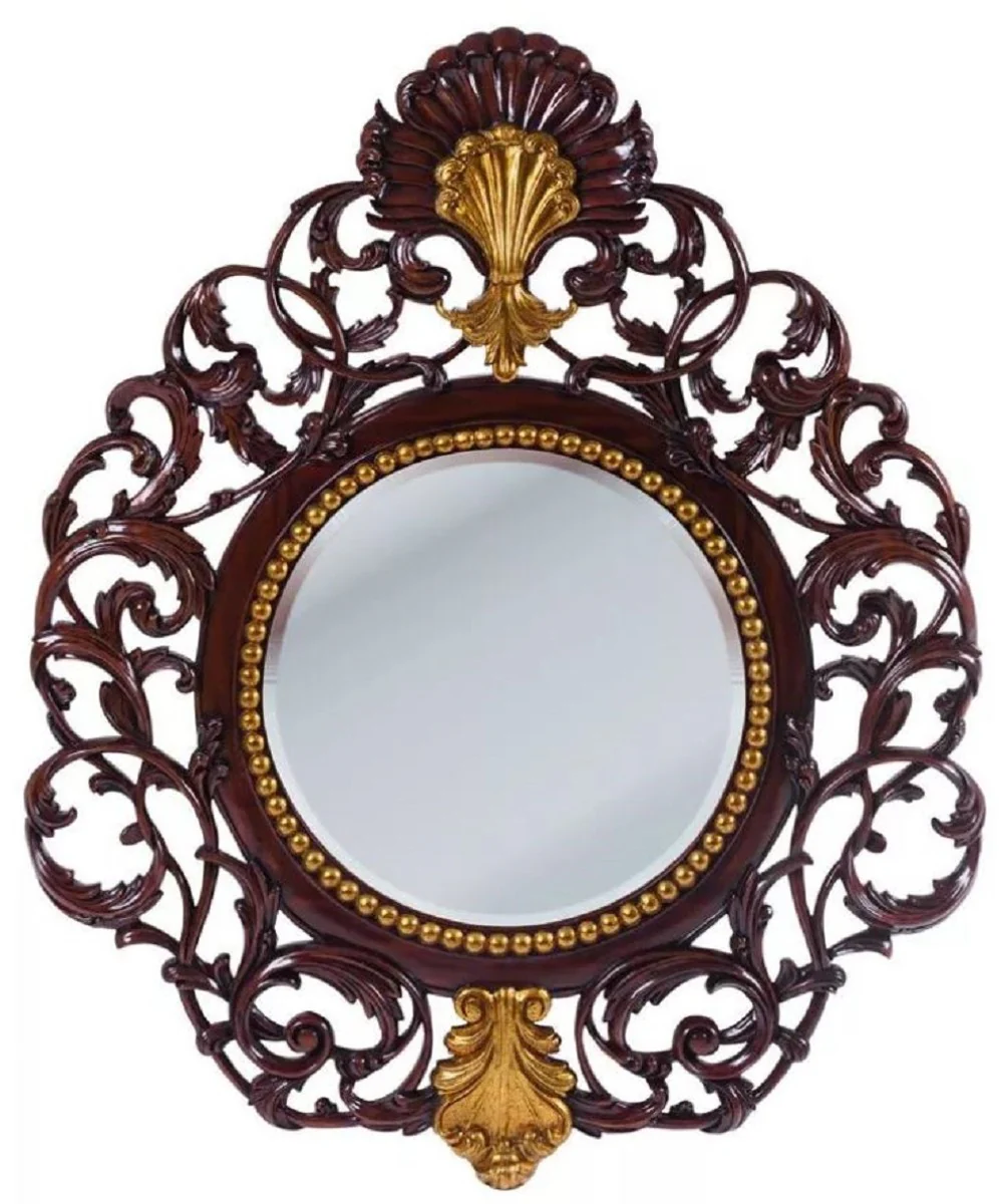 Casa Padrino espejo barroco de lujo marr¨®n oscuro / oro antiguo - Espejo de pared de caoba hecho a mano en estilo barroco - Muebles de lujo de estilo barroco - Muebles barrocos - Noble y magn¨ªfico