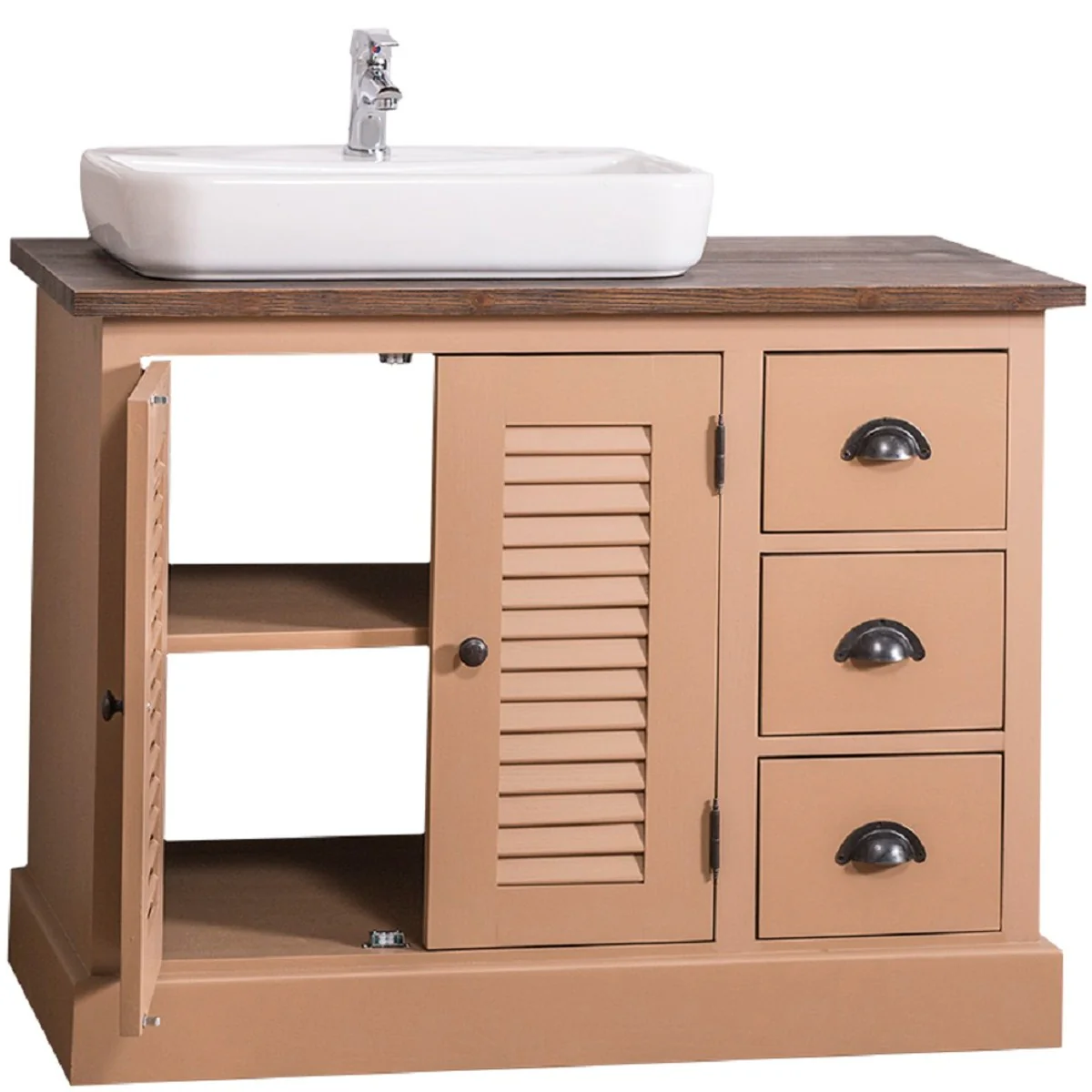 Casa Padrino armario de lavabo de madera maciza de estilo campestre marrón / marrón oscuro 100 x 51 x H. 75 cm - Muebles de Baño de Estilo Campestre