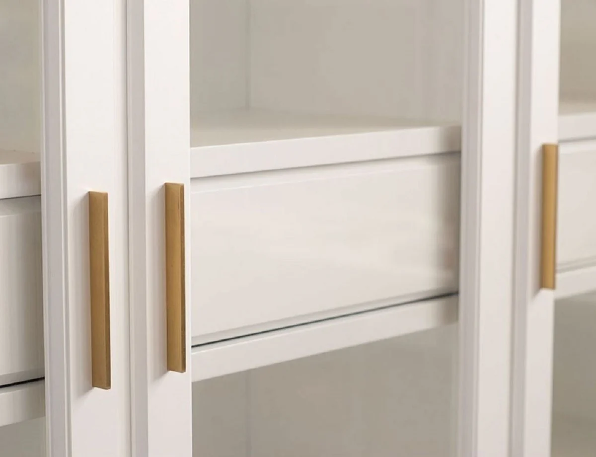 Casa Padrino armario de libros de lujo con 3 puertas e iluminaci¨®n LED blanco 200 x 45 x A. 230 cm - Armario de madera maciza - Armario de sal¨®n - Mueble de oficina - Muebles de lujo