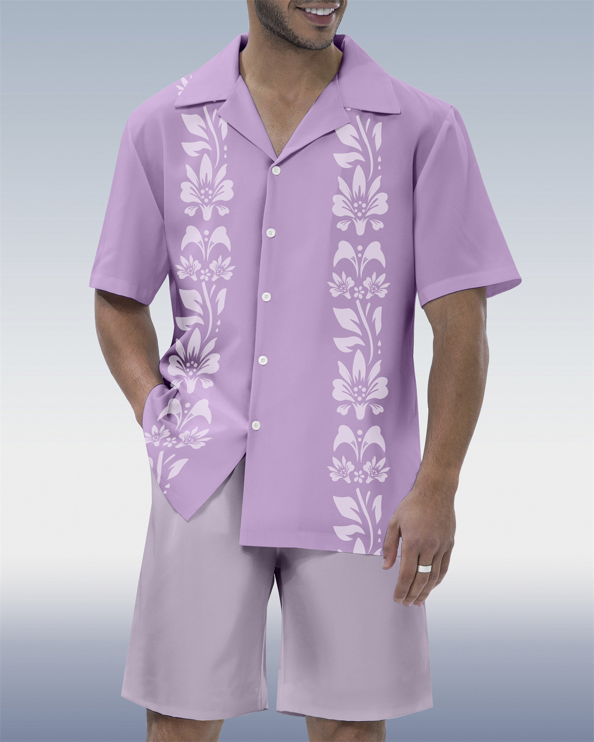 Men's Hawaiian Tiki Party Cuban Collar Short Sleeve Shirt Set