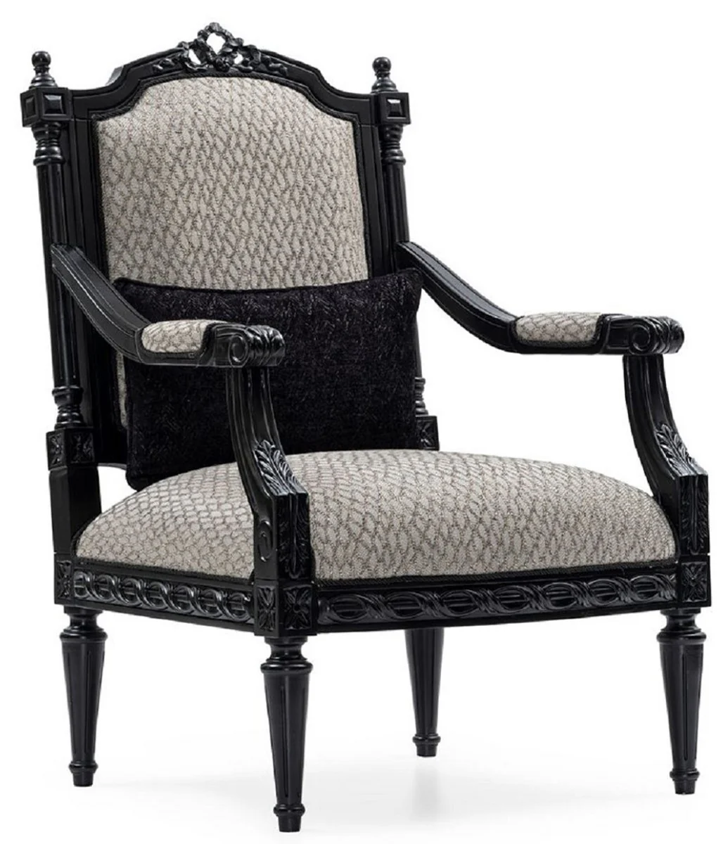 Casa Padrino conjunto de sala de estar barroco de lujo plata / negro - 2 Sof¨¢s y 2 Sillones y 1 Mesa de Centro y 2 Mesas Auxiliares - Muebles de sal¨®n hechos a mano estilo barroco