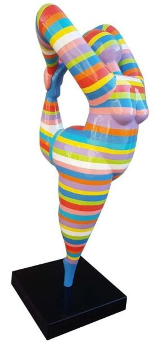 Casa Padrino escultura de diseño mujer acrobática multicolor a rayas A. 141 cm - Figura decorativa resistente a la intemperie - Escultura de decoración de jardín - Figura de Jardín