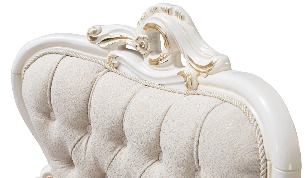 Casa Padrino conjunto de comedor barroco de lujo blanco / oro - 1 Mesa de Comedor Barroco y 6 Sillas de Comedor Barrocos - Muebles de comedor de lujo estilo barroco - Muebles barrocos