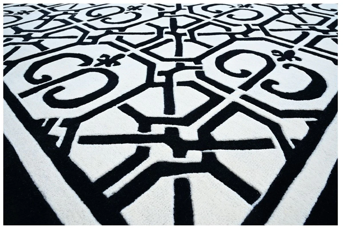 Casa Padrino Alfombra de Salón Barroco de Lujo Blanco / Negro 200 x 300 cm - Interior Barroco