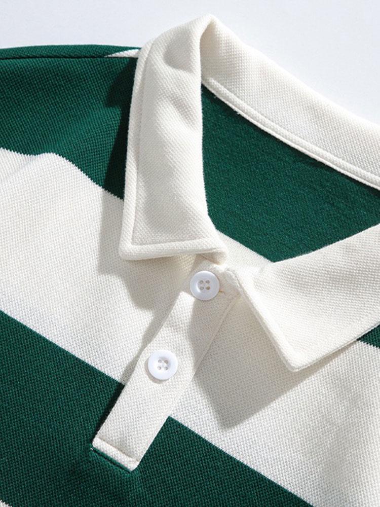 Relax Fit Waffle Wide Striped Polo Sweatshirt