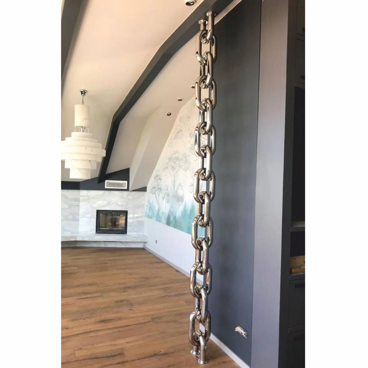 Casa Padrino calefactor de lujo en forma de cadena de acero inoxidable plata Al. 230 cm