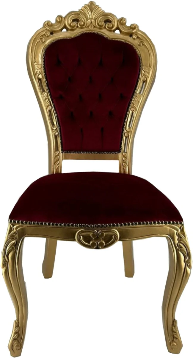 Casa Padrino silla de comedor barroco de lujo rojo burdeos / oro A. 105 cm - Muebles de comedor de estilo barroco