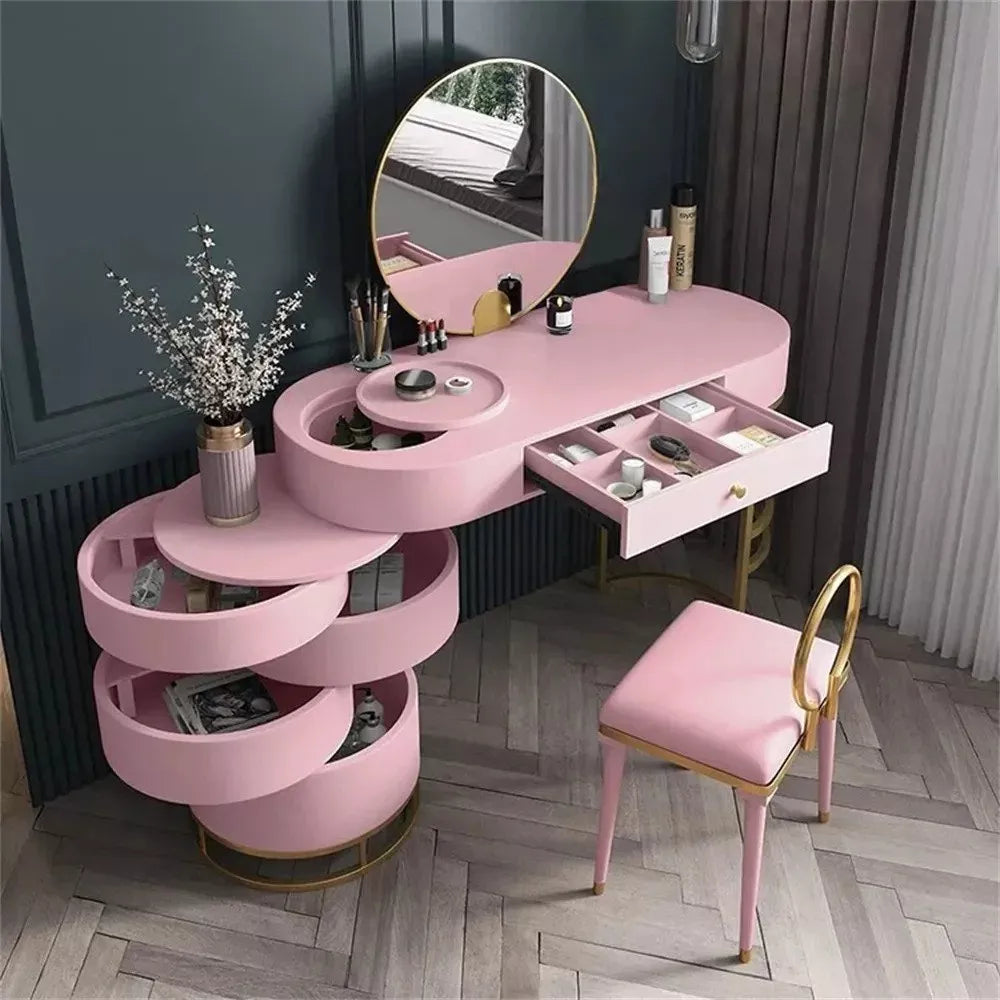 Makeup Vanity Dressing Table With Swivel Cabinet Mirror & Stool Included