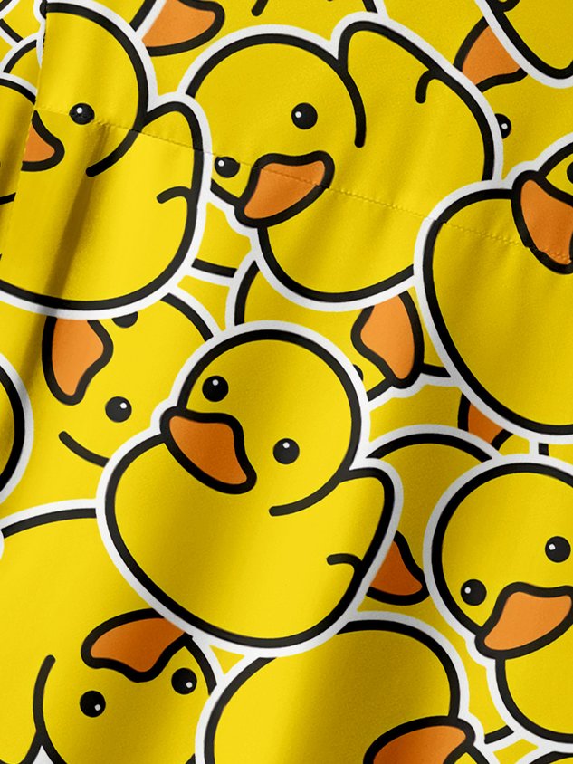 Yellow Duck Chest Pocket Short Sleeves Casual Shirt