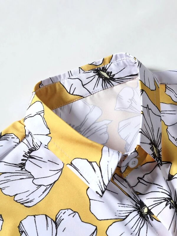 Suitmens Men's Hawaiian Print Short Sleeve Shirt Set 020