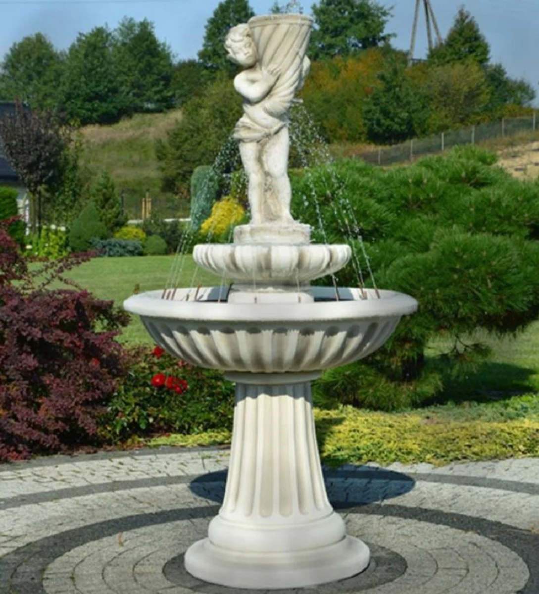 Casa Padrino fuente Art Nouveau chico con cornucopia gris Ø 92 x A. 172 cm - Magnífica Fuente de Jardín - Fuente de Decoración de Jardín - Accesorios de Decoración de Jardín Barroco y Art Nouveau