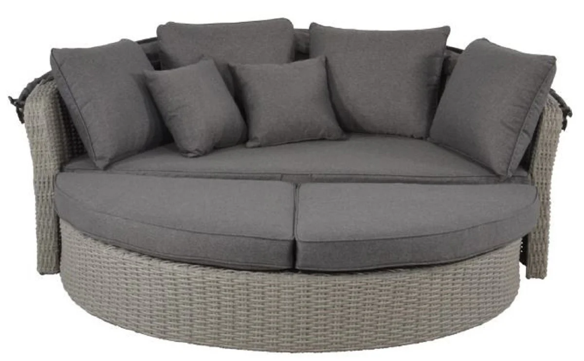 Casa Padrino isla tumbona de lujo gris oscuro / gris 200 x 182 x A. 161 cm - Sofá lounge resistente a la intemperie con toldo - Mobiliario de hotel de terraza de jardín moderno