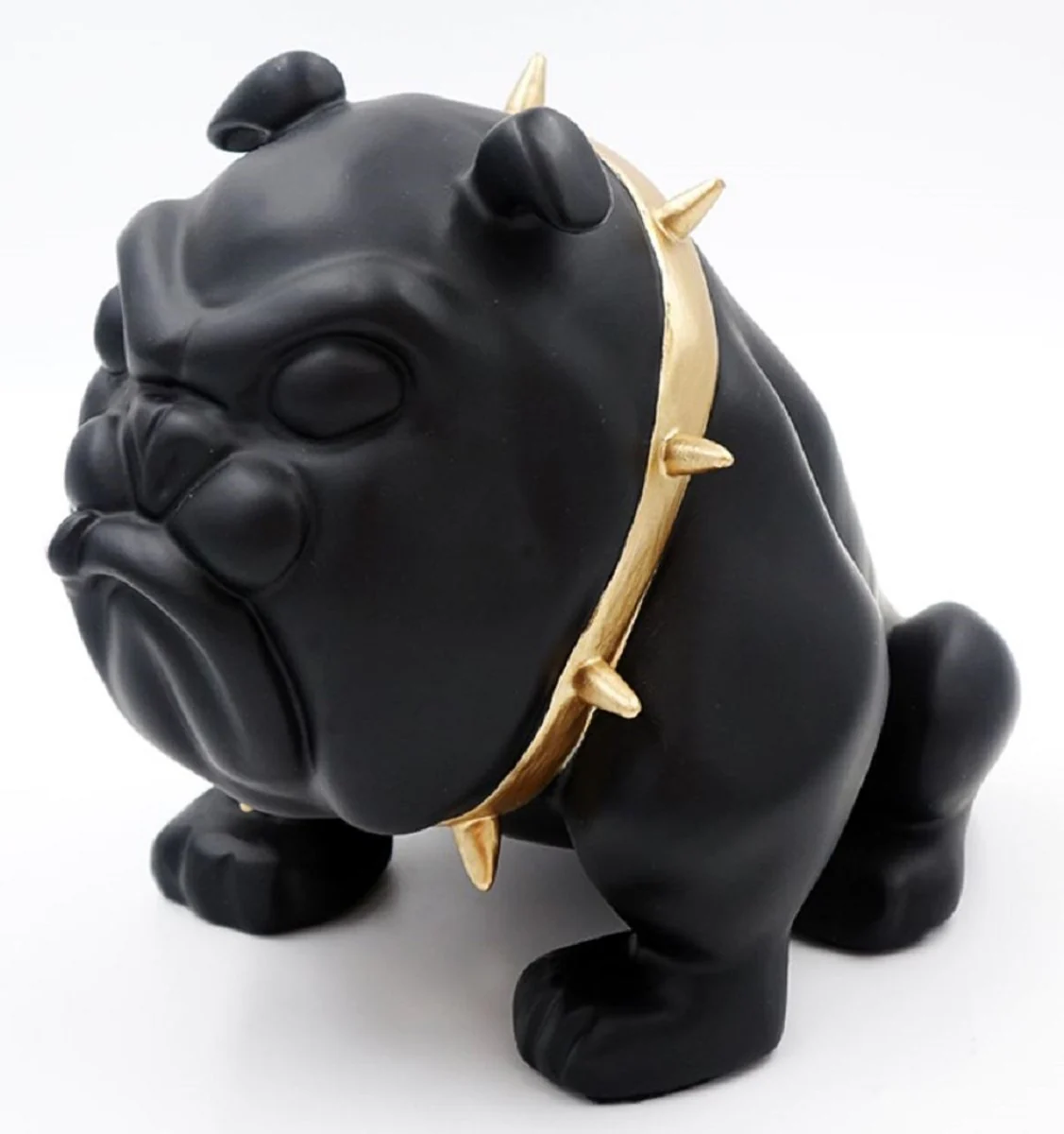 Casa Padrino figura decorativa de lujo perro bulldog con collar negro / oro A. 55 cm - Escultura decorativa de resina - Decoraci¨®n sal¨®n - Figura animal decorativa de lujo