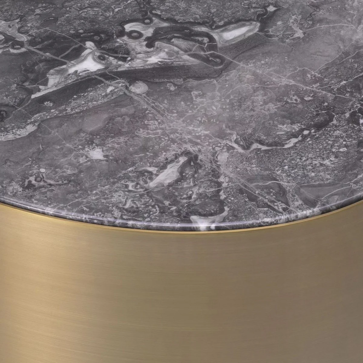 Casa Padrino mesa auxiliar de lujo gris / lat¨®n / negro 65 x 48 x A. 38,5 cm - Mesa ovalada de acero inoxidable con tapa de m¨¢rmol - Muebles de sal¨®n de lujo - Calidad de lujo