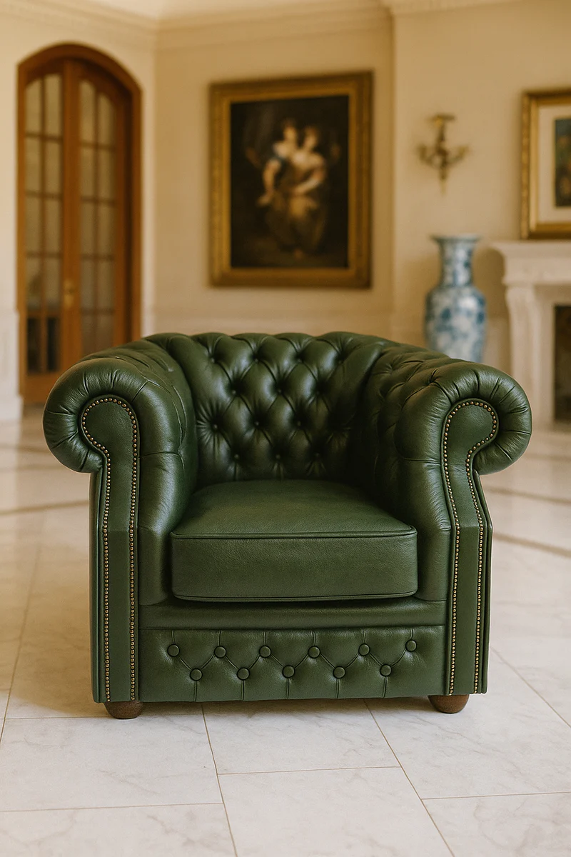 Casa Padrino sill¨®n de cuero Chesterfield de lujo verde / marr¨®n oscuro 110 x A. 85 cm - Sill¨®n de cuero genuino - Muebles Chesterfield - Muebles cuero genuino - Muebles de lujo