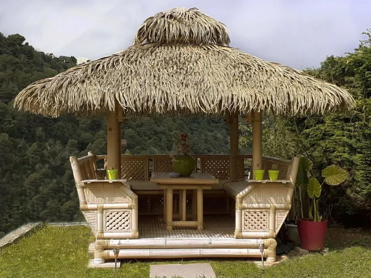 Casa Padrino Casa de Jard¨ªn de Lujo Natural 360 x 360 x A. 350 cm - Casa de Jard¨ªn de Bamb¨² Resistente a la Intemperie - Casa de Piscina de Bamb¨² - Casas de Jard¨ªn de Bamb¨² de Lujo