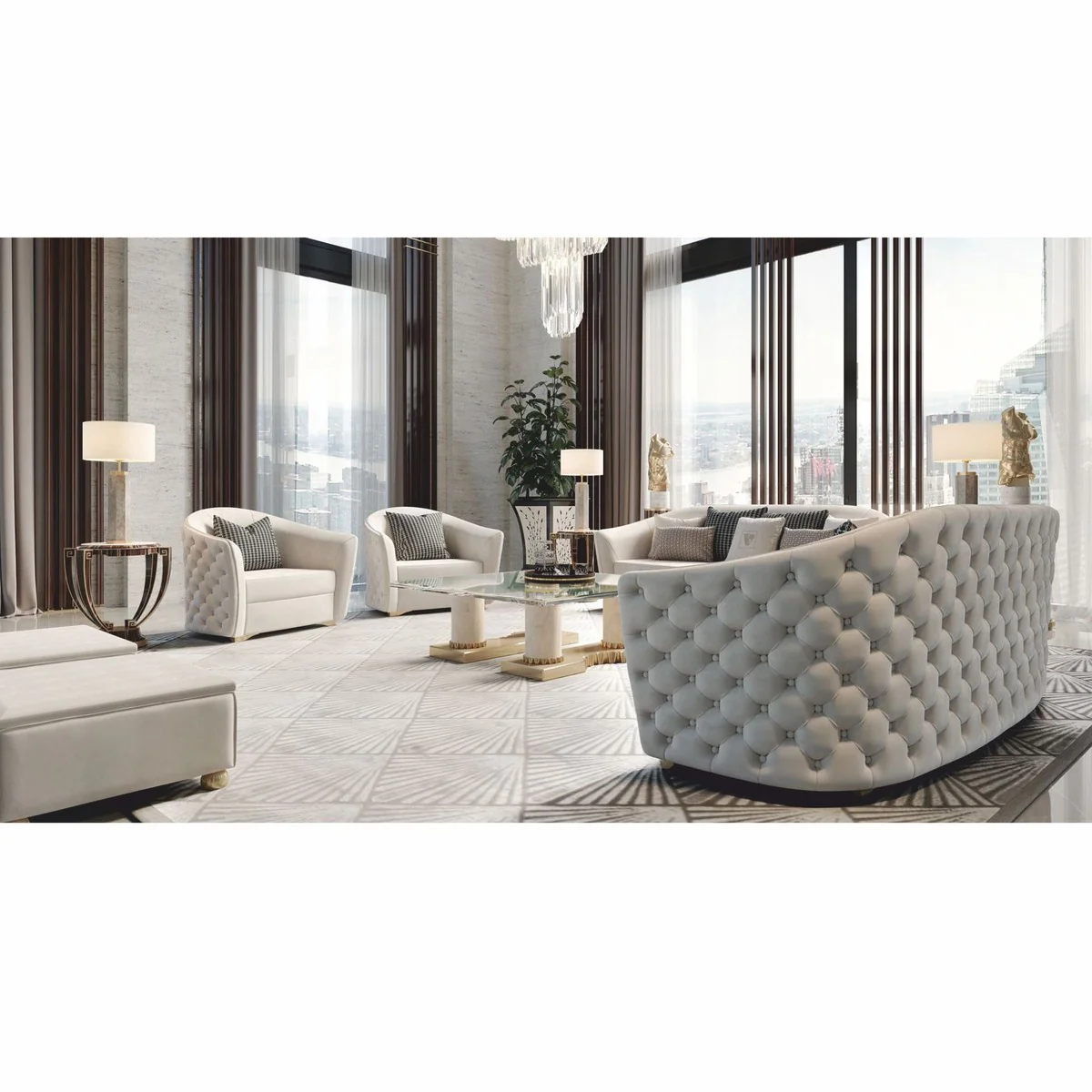 Casa Padrino sill¨®n Chesterfield de lujo para hotel gris / oro 114 cm - Hecho en Italia