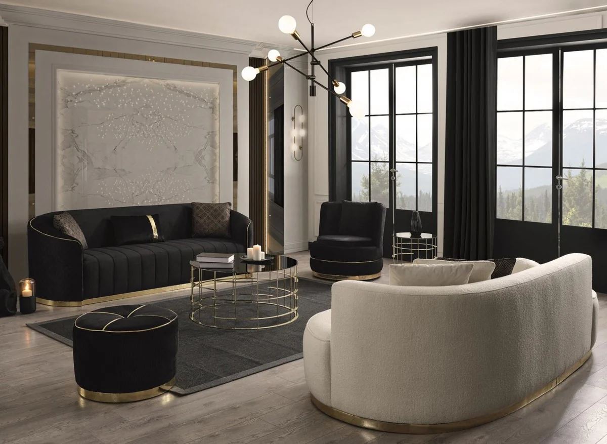 Casa Padrino sof¨¢ de lujo de 3 plazas negro / oro 240 x 95 x A. 74 cm - Sof¨¢ de sal¨®n con terciopelo fino - Muebles de sal¨®n - Muebles de lujo - Interiores de sal¨®n - Interiores de lujo