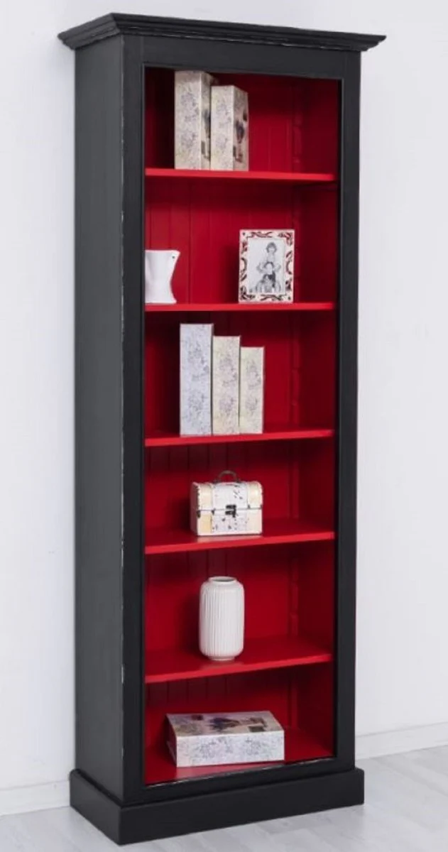 Casa Padrino armario de libros de madera maciza de estilo campestre negro / rojo A. 210 cm - Muebles de estilo campestre