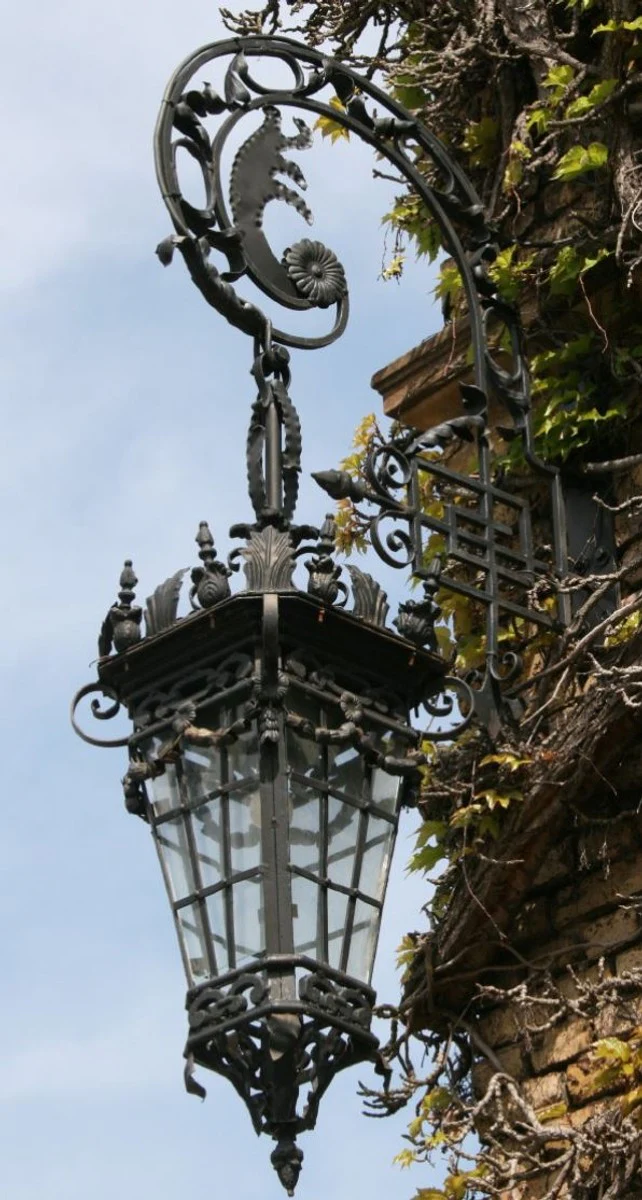 Casa Padrino aplique exterior barroco con soporte negro 47 x 47 x H. 120 cm - Suntuoso Alumbrado Exterior Iluminación