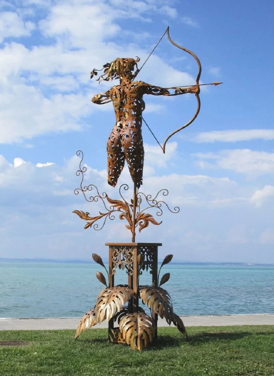 Casa Padrino escultura de jardín de lujo de acero mujer con lazo oxido 160 x 100 x A. 328 cm - Figura de decoración de jardín hecha a mano - Decoración de jardín de lujo