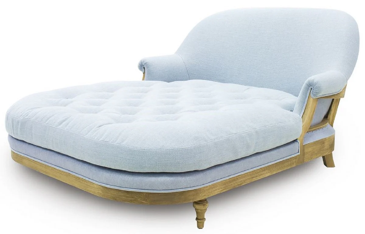 Casa Padrino Chaise Longue de Lujo Azul Claro / Marr¨®n 140 x 185 x A. 91 cm - Sal¨®n Reclinable - Recamier - Muebles de Sal¨®n - Muebles de Lujo - Colecci¨®n de Lujo
