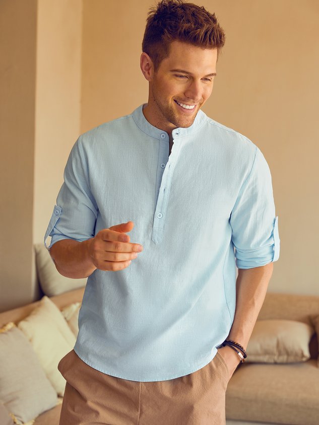 Cotton Linen Plain Color Casual Long Sleeve Shirt