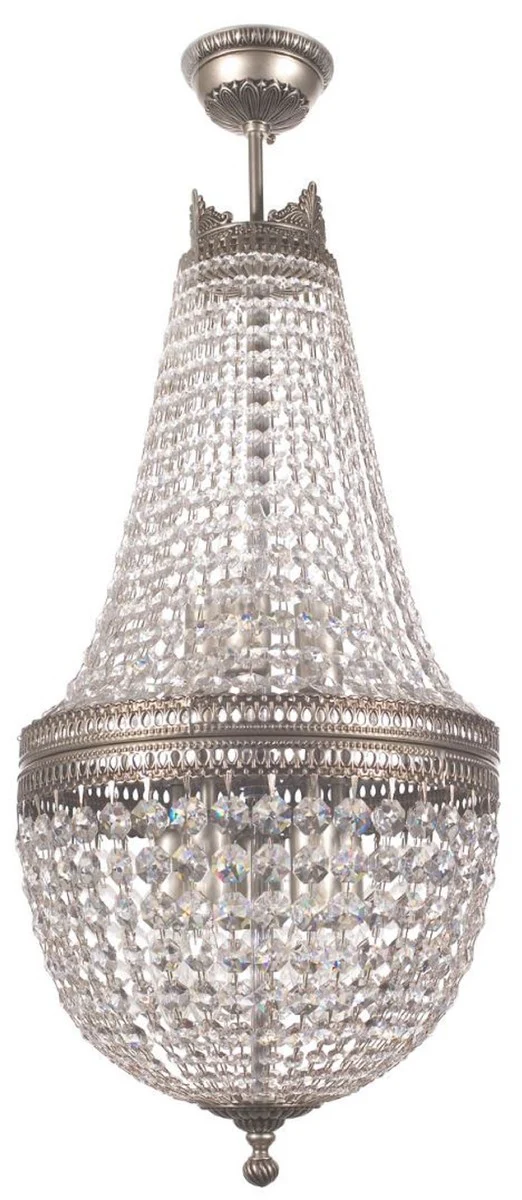 Casa Padrino araña de luces de cristal barroco de lujo plata Ø 40 x A. 95 cm - Lámpara de araña de salón redonda de estilo barroco - Noble y magnífica