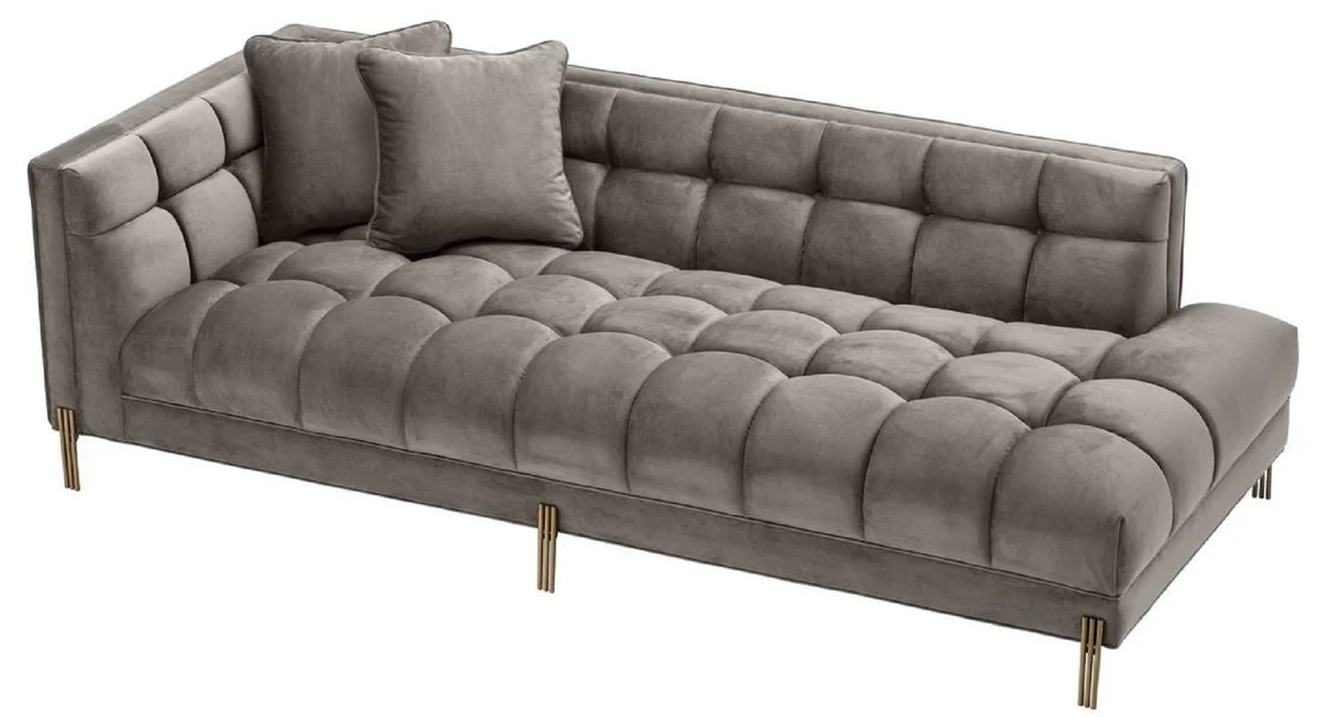 Casa Padrino sof¨¢ lounge de lujo gris - greige / lat¨®n 223 x 95 x H. 68 cm - Sof¨¢ de Sala del Lado Izquierdo con Terciopelo Fino y 2 Almohadas